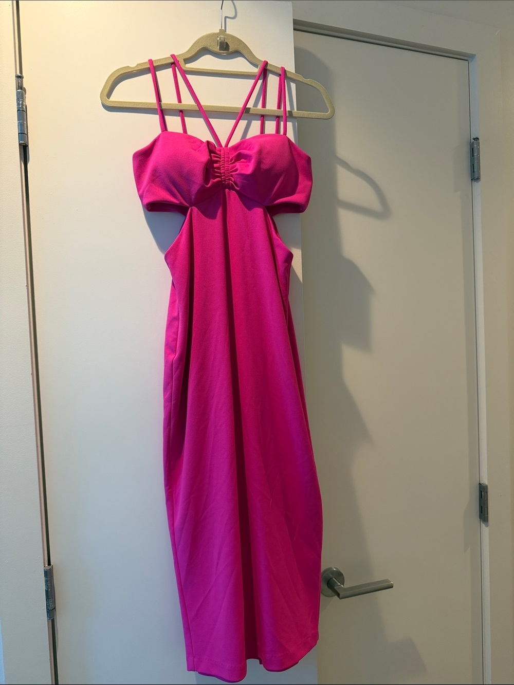 Aqua Fuchsia Pink Strappy Cutout Midi Dress